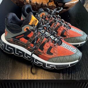 Versace Red and Black Sneakers with Bold Design